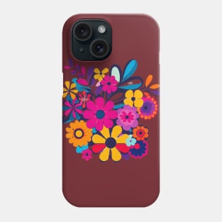 A design featuring a vibrant bouquet of colorful flowers, inspired by the flower power movement of the 1960s. Phone Case