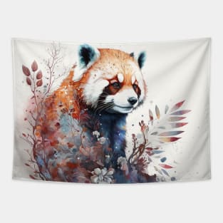 Watercolor Red Panda in Nature, Floral Design Tapestry