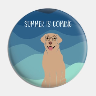 Summer Is Coming Labrador Retriever Dog with Glasses on Sea Wave Background Pin