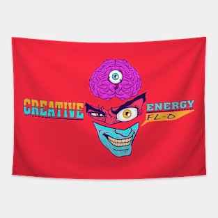 WEIRDO - Creative Energy Flo - Face - Full Color - Coral Red Tapestry