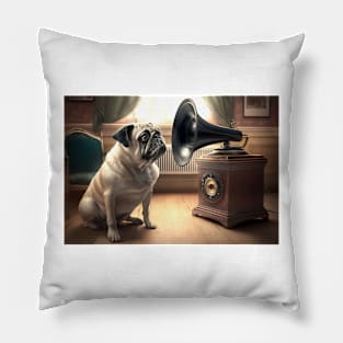 Pug Dog Vintage Grammaphone T-Shirt Greeting Card Pillow