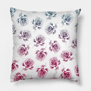 Roses Pattern Gradient Pink to Blue Pillow