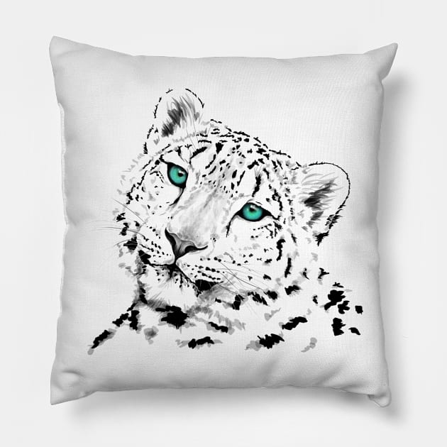 Snow leopard Pillow by Mayakiwi