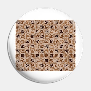 Brown Squares And Floral Damask Pin