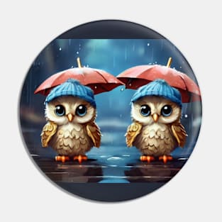 Cute Baby Owls with Big Blue Eyes and Woolly Hat Pin