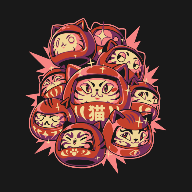 Daruma Cats by Ilustrata