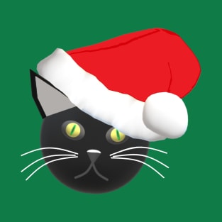 Christmas Kitty Cat Wearing a Santa Hat (Green Background) T-Shirt