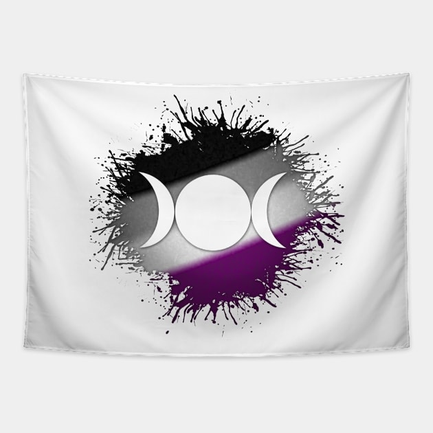 Paint Splatter Asexual Pride Flag Triple Goddess Moon Symbol Tapestry by LiveLoudGraphics