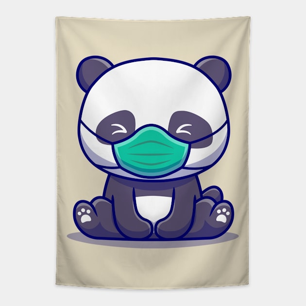 Cute Panda Sitting And Wearing Mask Tapestry by Catalyst Labs