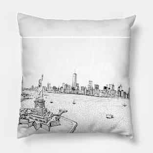 New York Skyline USA Pen and Ink Illustration Pillow