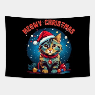 meowy catmas christmas cat Tapestry