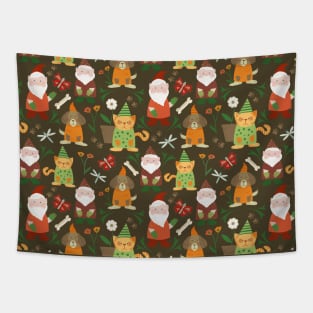 Garden Gnomes Pets Pattern Chocolate Tapestry