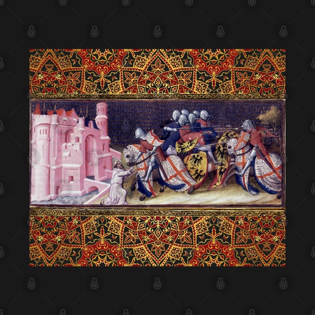 Galahad combatting the brothers of the Castle of Maidens,receiving a key Arthurian Legends Medieval Miniature by BulganLumini