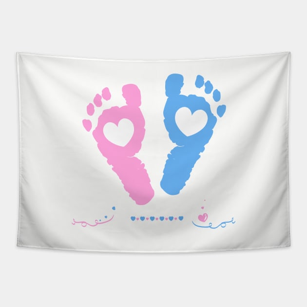 Twin baby girl and boy feet prints arrival Tapestry by GULSENGUNEL