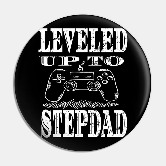 Mens Leveled Up To Stepdad Funny Gaming design Pin by KnMproducts