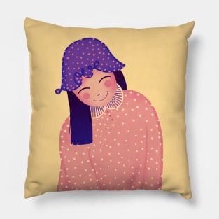 Happy girl with Love hat smiling, version 3 Pillow