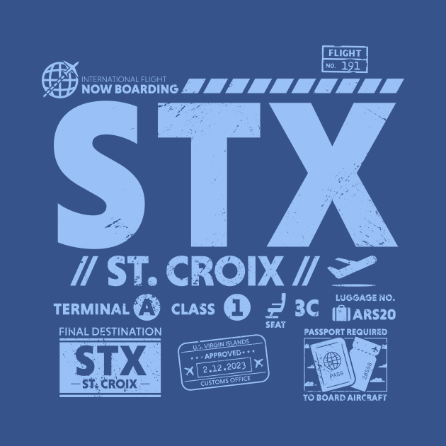 Vintage St. Croix STX Airport Code Travel Day Retro Travel Tag USVI by Now Boarding