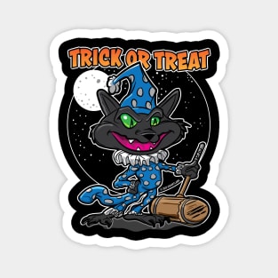 Trick or Treat Cat Clown with Mallet Magnet