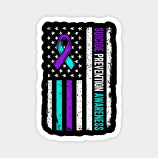 Suicide Prevention Awareness Purple Ribbon American Flag Magnet