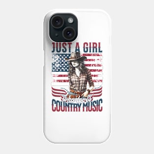 Just A Girl Who Loves Country Music" - Patriotic Cowgirl 4th of July Tee Phone Case