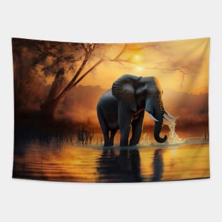 Elephant in a golden lake Tapestry