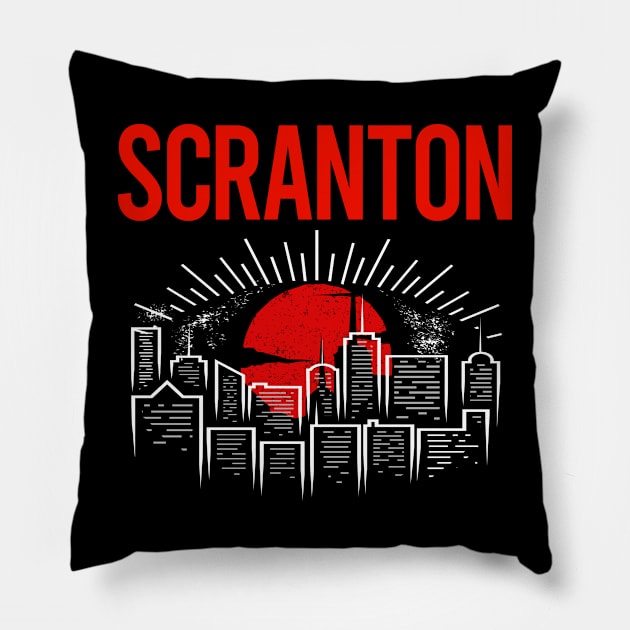 Red Moon Scranton Pillow by flaskoverhand