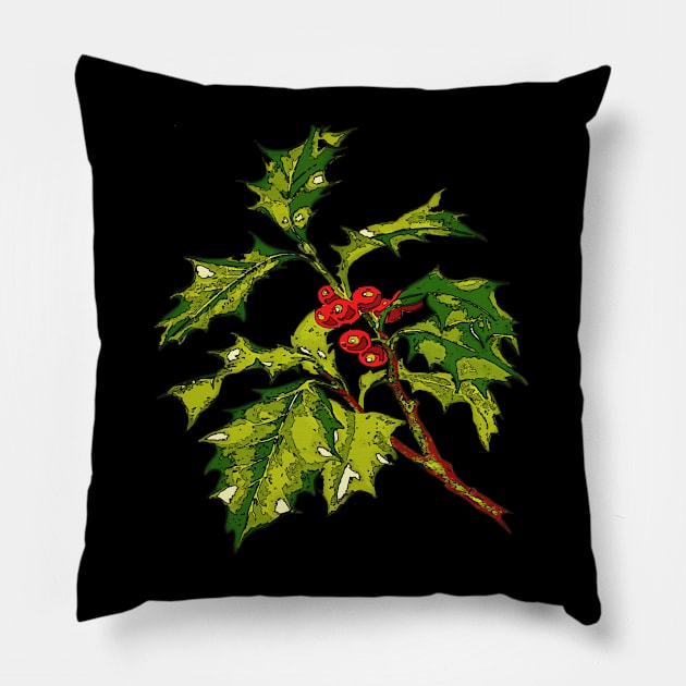 Black Outline Art Of Christmas Holly Cut Out Pillow by taiche