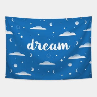 Dream, clouds, moons and stars pattern Tapestry