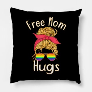 Free Mom Hugs Messy Bun LGBT Pride Pillow