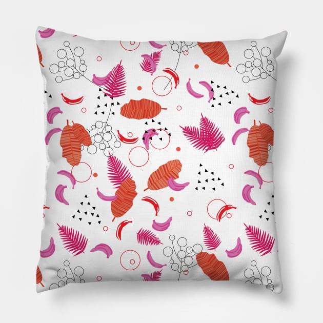 Pink and Red Banana Jungle Print Pillow by frokenfryxell