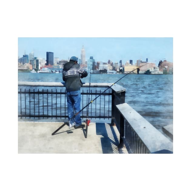 Hoboken NJ - Man Fishing Off Hoboken Pier by SusanSavad