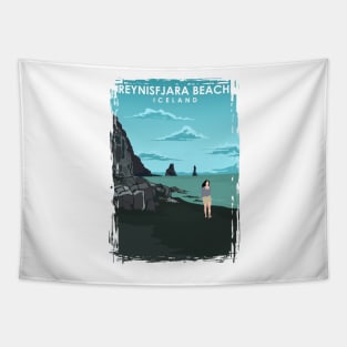 Reynisfjara Black Sand Beach Travel Poster Tapestry