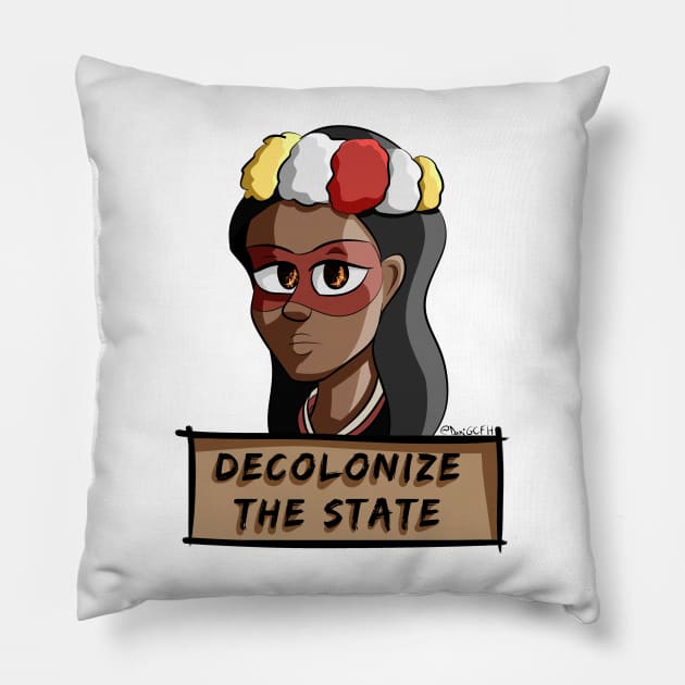 Decolonize the State - Huaorani Woman Pillow by Aleina928