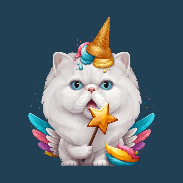 White Persian Cat Ice Cream Unicorn by stonemask