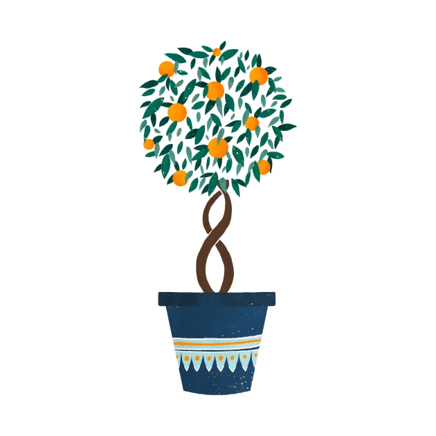 Orange tree in a blue pot by Home Cyn Home 