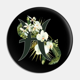 Pisces Horoscope Zodiac White Orchid Design Pin