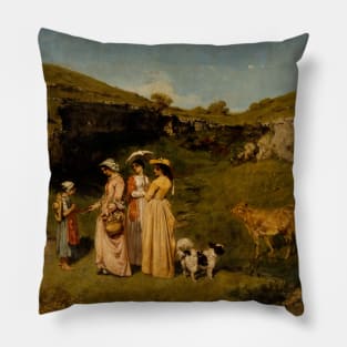 Young Ladies of the Village by Gustave Courbet Pillow