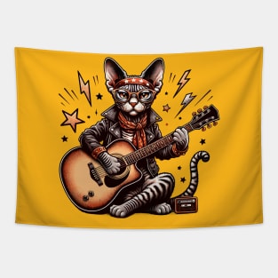 Devon Rex Cat Playing Guitar Tapestry