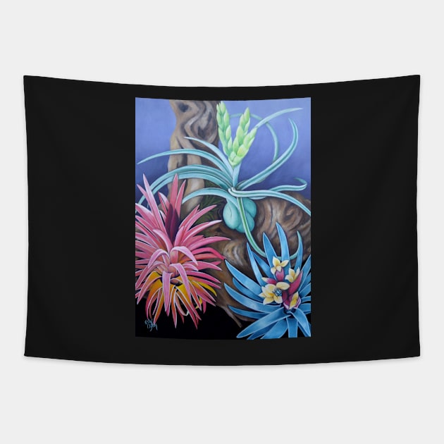 Blue Banded Bee Bromeliads Tapestry by artbyelly