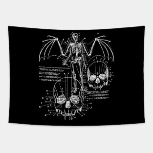 Anatomy Of A Vampire Skull w Fangs, Bat Wings & Skeleton Tapestry