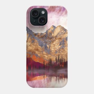 Golden Textured Mountain Lake Reflecting Pink Skies Phone Case