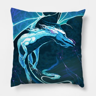 White dragon flying in the storm Pillow