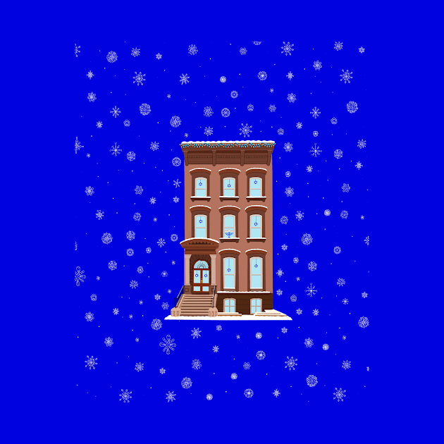 Hanukkah Decorated Brownstone Home by Art by Deborah Camp