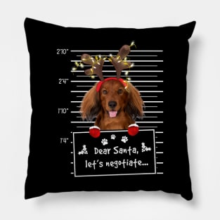 Red Long Haired Dachshund Dear Santa Let's Negotiate Pillow