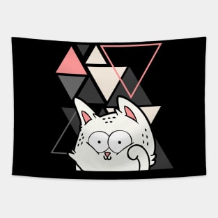 Crazy funny Cute little cat in triangles background adorable kitty Kittenlove Tapestry