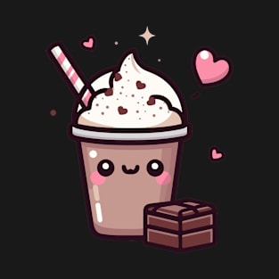 Kawaii Cute Chocolate Milkshake with Chocolate Bar and Hearts | Kawaii Food Art T-Shirt