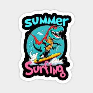 Summer Dinosaur Surfer Funny Magnet