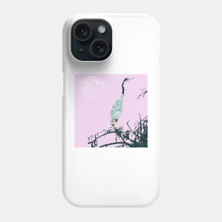 Black Headed Heron Marbled paper painting and collage Phone Case