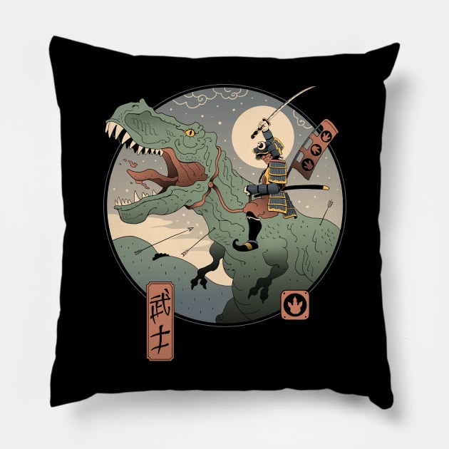 Jurassic Samurai Pillow by Vincent Trinidad Art