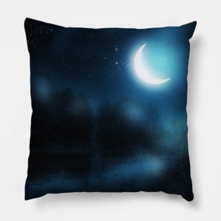 Crescent moon over river Pillow